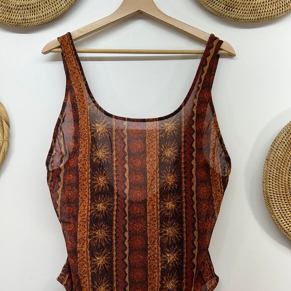 Unbranded Tops - Vintage Y2K 2000s Sun Print Celestial Sheer One Piece Bodysuit Tank Top Festival